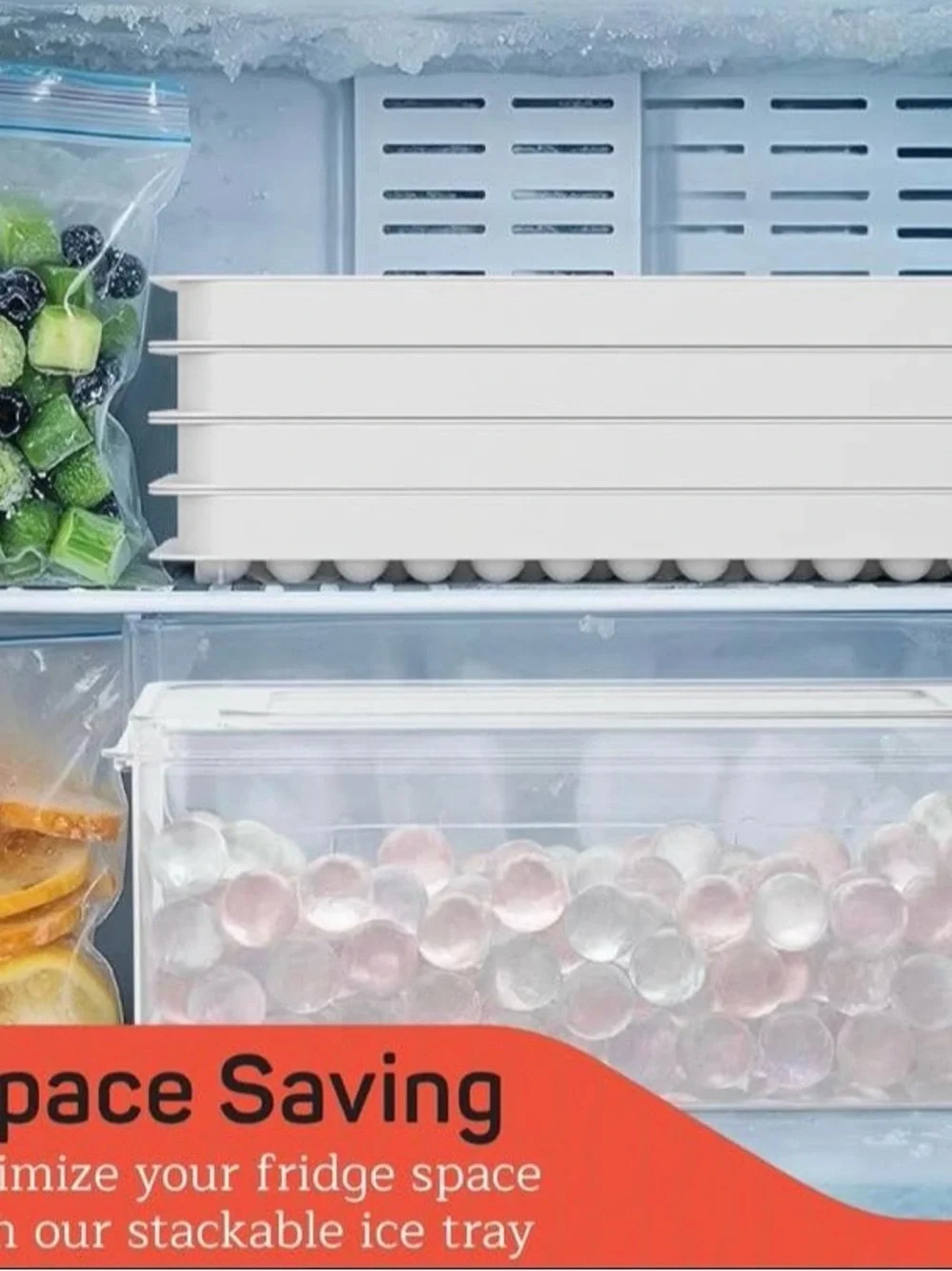 NEW Round Ice Cube Tray Lid Tongs Makes 104 Mini Ice Balls BPA-Free Stackable